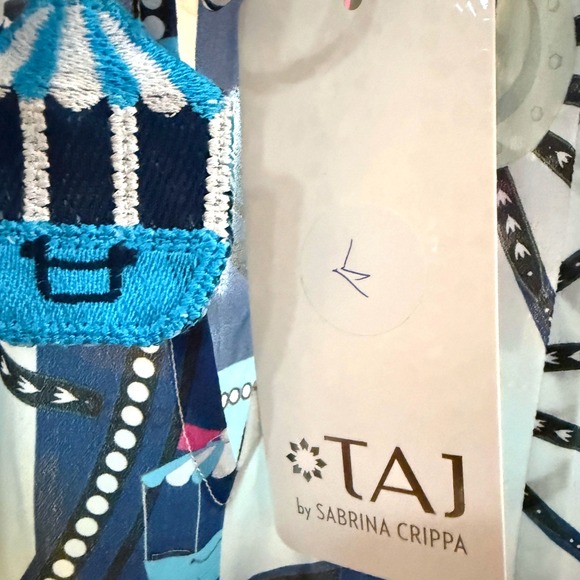 NWT‎ TAJ by Sabrina Crippa Mini Dress Women's Blue Print Size L - Picture 6 of 13